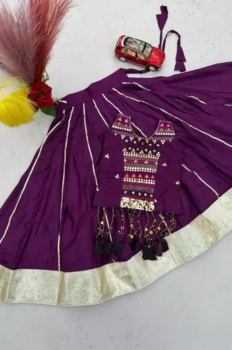 Plum lampi bordar & ribbon work Cotton Navratri Lahenga Choli