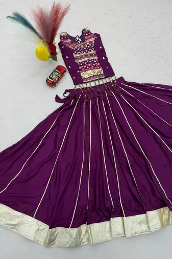 Plum lampi bordar & ribbon work Cotton Navratri Lahenga Choli