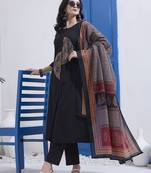 black cotton a line patch work kurta pant dupatta set