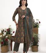green cotton flared kurta pant dupatta set