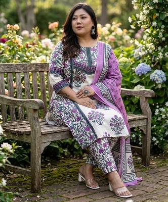 Yufta cotton yellow kurta dupatta set (plus size) 1