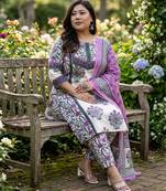 Yufta cotton yellow kurta dupatta set (plus size)