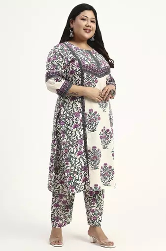Yufta cotton yellow kurta dupatta set (plus size)