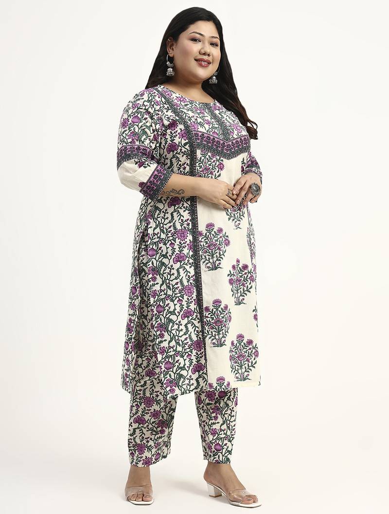Yufta cotton yellow kurta dupatta set (plus size)