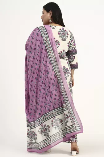 Yufta cotton yellow kurta dupatta set (plus size)