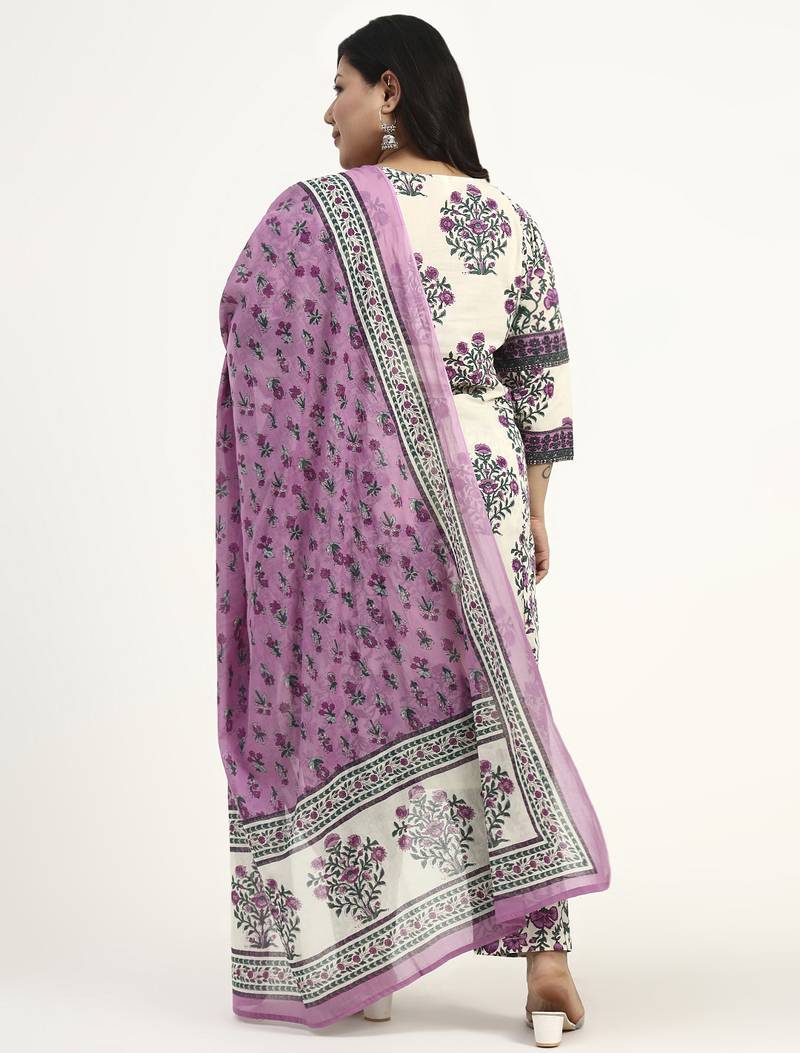 Yufta cotton yellow kurta dupatta set (plus size)
