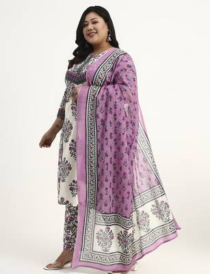 Yufta cotton yellow kurta dupatta set (plus size) 5