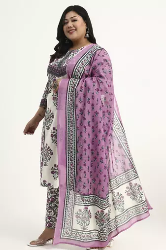 Yufta cotton yellow kurta dupatta set (plus size)
