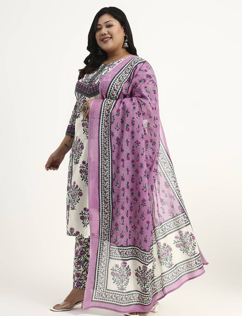 Yufta cotton yellow kurta dupatta set (plus size)