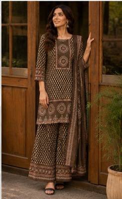 Cotton printed short kurti-palazzo pant-dupatta set 2