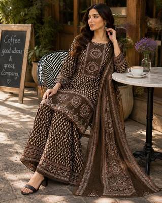 Cotton printed short kurti-palazzo pant-dupatta set 3