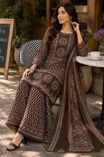 Cotton printed short kurti-palazzo pant-dupatta set