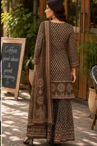 Cotton printed short kurti-palazzo pant-dupatta set