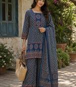 Cotton printed short kurti-palazzo pant-dupatta set