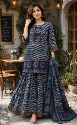 Cotton printed short kurti-palazzo pant-dupatta set 2