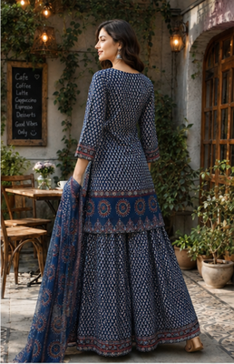 Cotton printed short kurti-palazzo pant-dupatta set 3