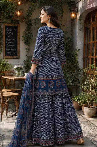 Cotton printed short kurti-palazzo pant-dupatta set