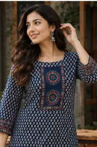 Cotton printed short kurti-palazzo pant-dupatta set