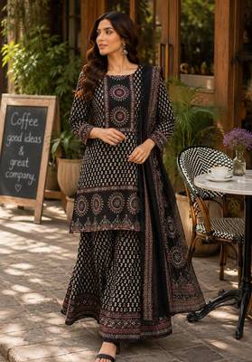 Cotton printed short kurti-palazzo pant-dupatta set 1