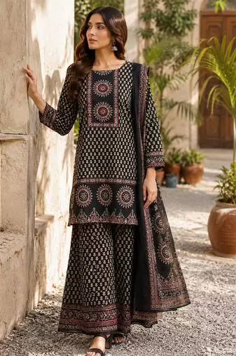 Cotton printed short kurti-palazzo pant-dupatta set