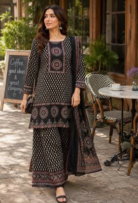 Cotton printed short kurti-palazzo pant-dupatta set 3