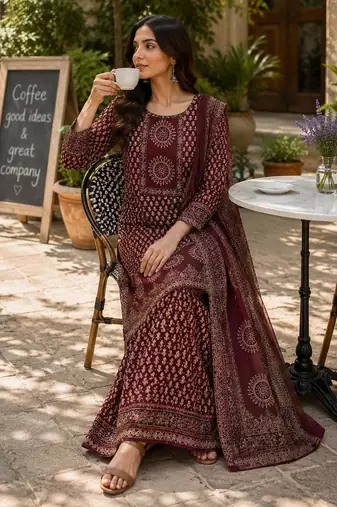 Cotton printed short kurti-palazzo pant-dupatta set