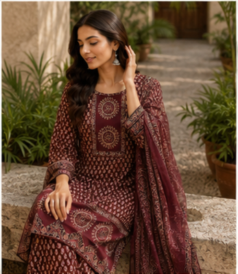 Cotton printed short kurti-palazzo pant-dupatta set 4