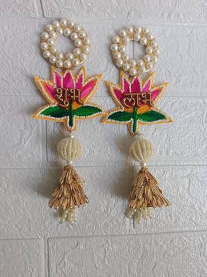 shubh labh lotus patch door hanging embroidered home pooja room festive decor (pack of 2) 1