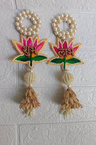 shubh labh lotus patch door hanging embroidered home pooja room festive decor (pack of 2)