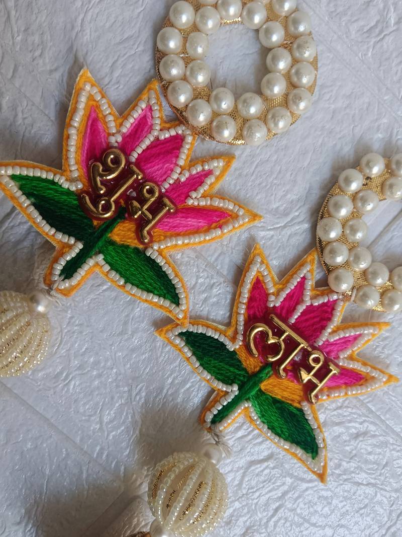 shubh labh lotus patch door hanging embroidered home pooja room festive decor (pack of 2)