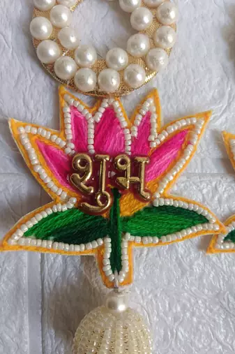 shubh labh lotus patch door hanging embroidered home pooja room festive decor (pack of 2)