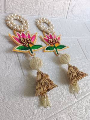 shubh labh lotus patch door hanging embroidered home pooja room festive decor (pack of 2) 4