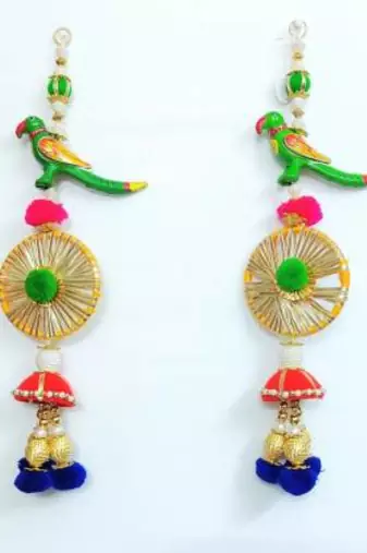 handmade jhumki parrot hanging for decoration festive home hanging decor (pack of 4)