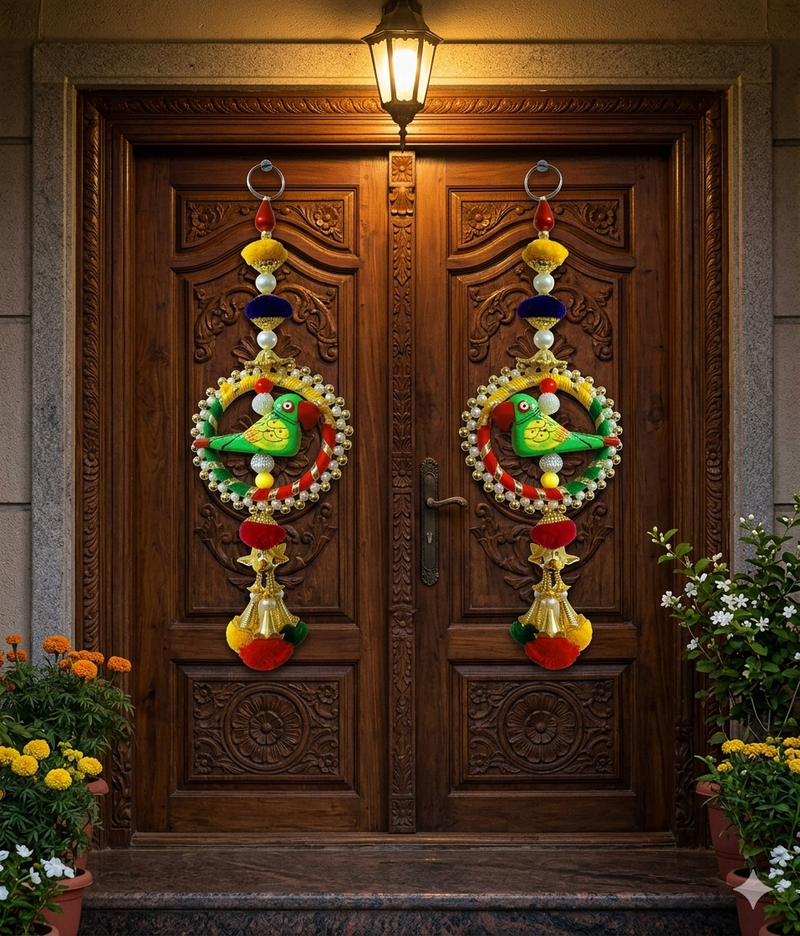handmade parrot ring door hanging decorative wall hanging home festive decor (pack of 2)
