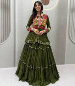 Mahendi Green Color Heavy gamthi work Cotton Navratri Lahenga Choli Set