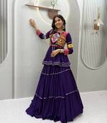 Purple Heavy gamthi work Cotton Navratri Lahenga Choli Set