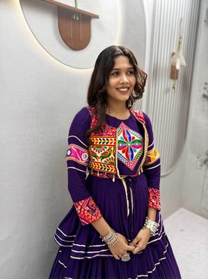 Purple Heavy gamthi work Cotton Navratri Lahenga Choli Set 2