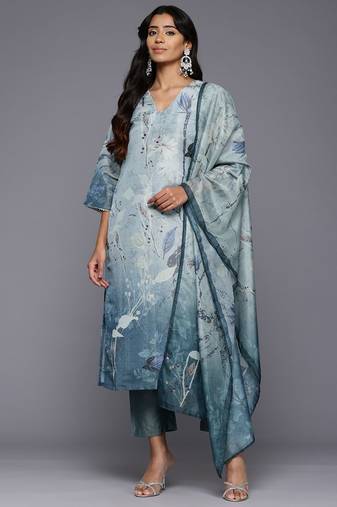 Floral Printed Regular Gotta Patti Kurta With Trousers & Dupatta