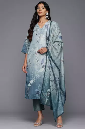 Floral Printed Regular Gotta Patti Kurta With Trousers & Dupatta