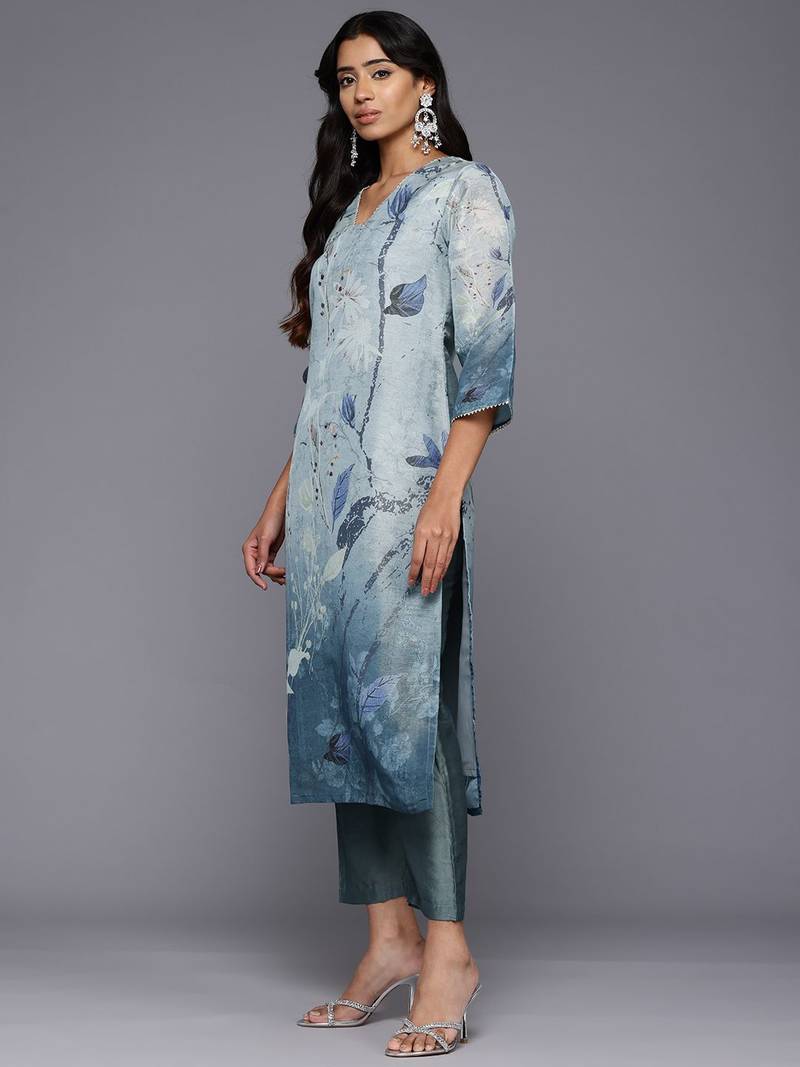 Floral Printed Regular Gotta Patti Kurta With Trousers & Dupatta