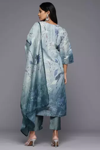 Floral Printed Regular Gotta Patti Kurta With Trousers & Dupatta