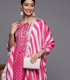 Women Pink Bandhani Printed Kurta with Trousers & With Dupatta