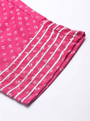 Women Pink Bandhani Printed Kurta with Trousers & With Dupatta 8