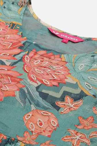 Women Floral Printed Regular Beaded Pure Cotton Kurta with Trousers