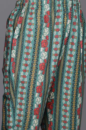 Women Floral Printed Regular Beaded Pure Cotton Kurta with Trousers