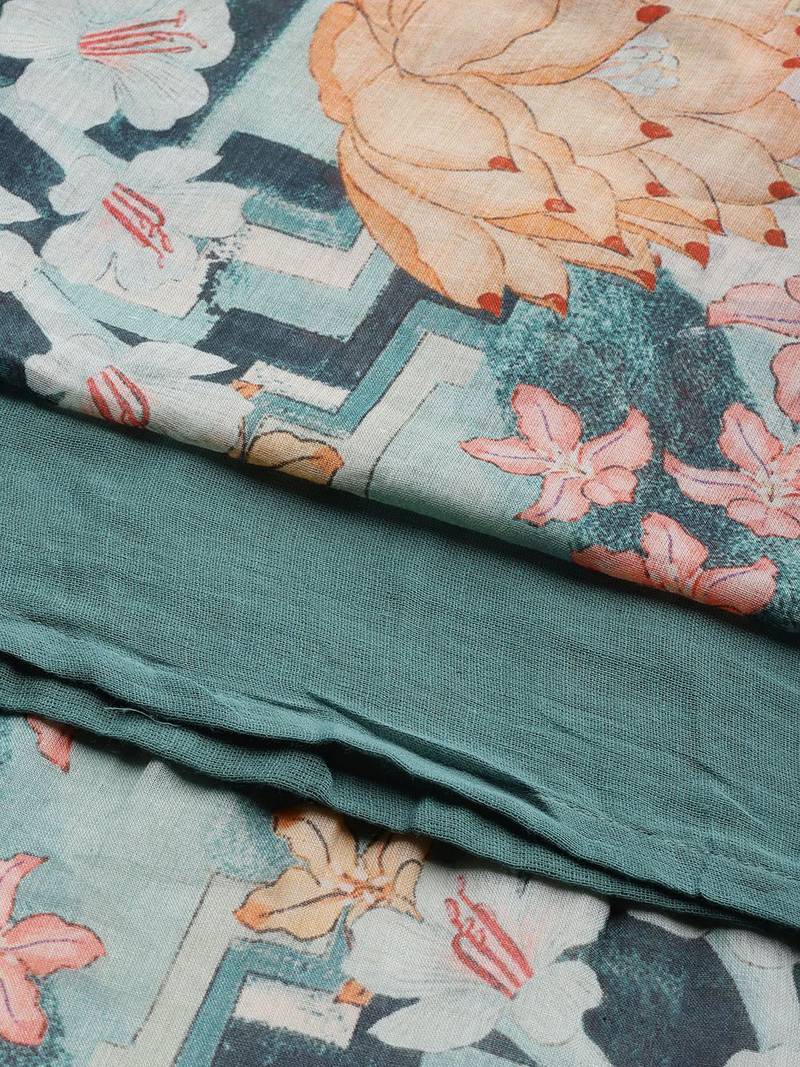 Women Floral Printed Regular Beaded Pure Cotton Kurta with Trousers