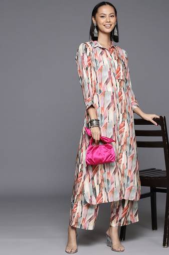Women Abstract Printed Regular Kurta With Trousers