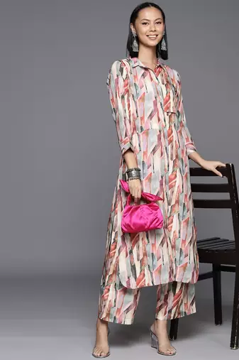 Women Abstract Printed Regular Kurta With Trousers
