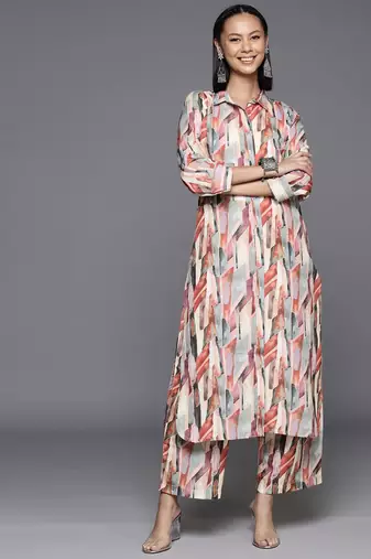 Women Abstract Printed Regular Kurta With Trousers