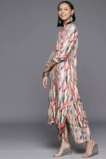 Women Abstract Printed Regular Kurta With Trousers